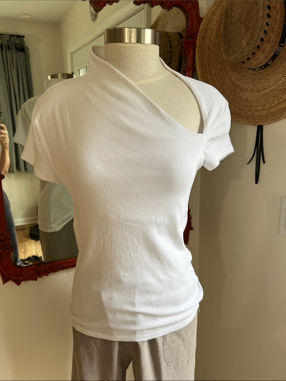 Zara white T-Shirt. With asymmetrical neckline XL